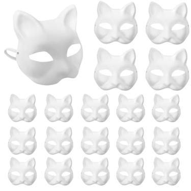 Imagem de XIPEGPA Therian Masks Máscaras brancas de gato para animais pintados cosplay máscara de baile de máscaras adereço para pintura DIY (20)