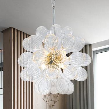 Imagem de Sendele Lustre de Globo de Vidro Moderno Lustre de Globo de Vidro com Globo de Metal Leve Lustre para Sala de Jantar, Sala de Estar, Cozinha, Foyer da Ilha, Quarto