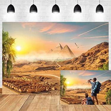 Imagem de OERJU 3 x 2,4 m Pôr do sol Egito Pano de fundo pirâmide do deserto egípcio Antiguidade Civilização Fundo para fotografia panorâmica, faixa temática de viagem egípcia, retratos de adultos, adereços de
