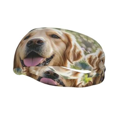 Imagem de Bandanas de corrida para homens e mulheres, Golden Retriever, faixas de suor esportivas com absorção de umidade, lenço de cabeça atlético, faixa de cabelo elástica para tênis, basquete, corrida