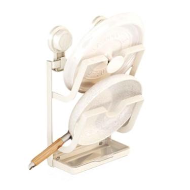 Imagem de Bandeja de cozimento rack de armazenamento para prateleiras de armário, suporte de tábua de cortar, suporte de parede de cozinha, multifuncional, estilo ventosa, economiza espaço com bandeja coletora