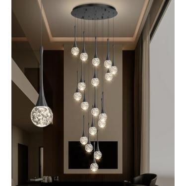 Imagem de Lustre moderno de cristal glamouroso de 18 luzes para teto alto LED regulável luz pendente de teto escadaria entrada entrada sala de estar lustre iluminação preto antigo