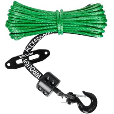 Imagem de WROUGH Cabo De Guincho Sintético 1/4" Para Veículos Utilitários Pesados, 50 Pés, 10.000 Libras, Com Gancho Aço, Rolha Borracha, Capa Protetora E Dedal, Ajuste Universal Suv (Verde)