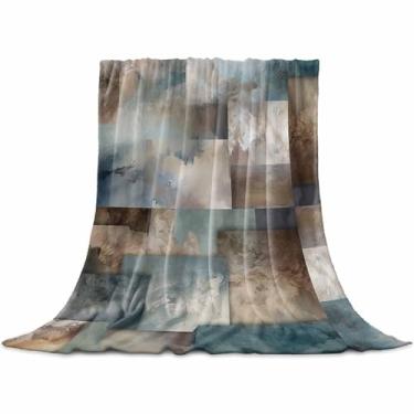 Imagem de Manta abstrata marrom azul-petróleo, mármore geométrico, bloco de cores, super macio, cobertor de flanela quente para cama, sofá, leve, macio, pelúcia para cama, 127 x 152 cm