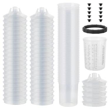 Imagem de HUGEBO Kit De Copo Mistura Para Pulverizador Tinta Descartável Com 125 Microns 27 Onças (800 Ml), 45 Revestimentos, Tampas, 1 Rígido, Anel Retenção E 10 Tampões