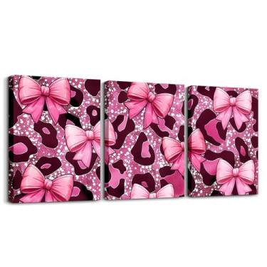 Imagem de jejeloiu Arte de parede em tela infantil com laço para sala de estar quarto leopardo decoração de parede para banheiro gravata borboleta meninos meninas arte pôsteres pintura de chita 30.5 cm x 40.6