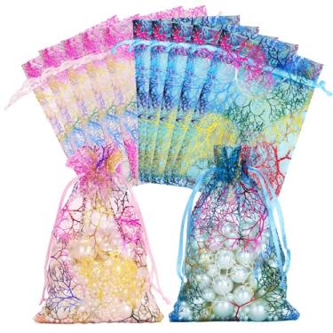 Imagem de joycraft Sacos de organza 10 x 15 cm – 50 peças bolsa de joias com cordão, pequenos sacos de embrulho transparentes para lembrancinhas de casamento, festa de aniversário, presente de Natal, sabonete