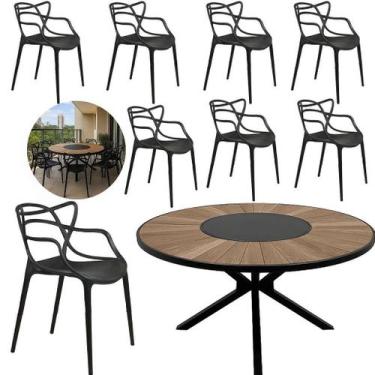 Imagem de Mesa Zurick 1,60m Tampo de Madeira Centro Giratório 8 Cadeiras Cozinha