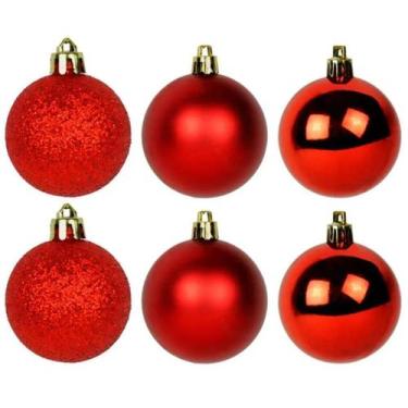 Imagem de Kit 6 Bolas Para Árvore Natal 8Cm Grande Vermelha Decoração - Lar Pres
