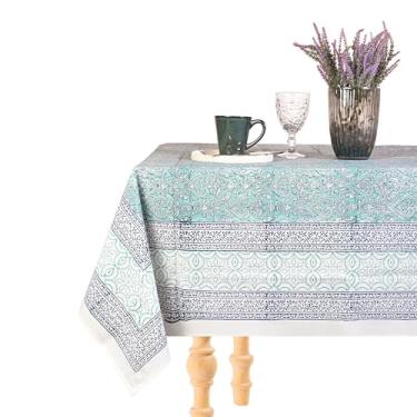 Imagem de Perilla Home Toalha de mesa multicolorida 100% algodão 152 x 232 cm | Toalha de mesa retangular com estampa bloco de mão para 6 lugares | Toalha de mesa lavável para o outono, decoração, Natal, Ação