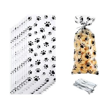 Imagem de GSHLLO 200 peças de sacos de impressão de pata de animal de estimação, sacos de celofane transparentes, sacos de guloseimas de plástico, sacos de doces fofos, sacos de presente para cães e gatos