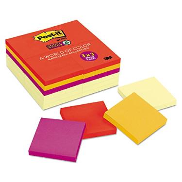 Imagem de Post-it Super Sticky Notes, 7,6 x 7,6 cm, 24 blocos, 2 x The Sticking Power, Marrakesh Collection, cores primárias (vermelho, amarelo, verde, azul, roxo), reciclável (654-24SSCYN)