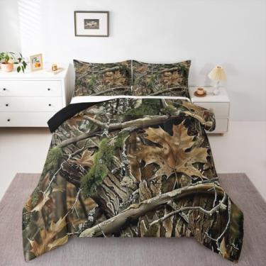 Imagem de Feelyou Jogo de cama solteiro de camuflagem para meninos e meninas, caça de camuflagem com folhas simuladas, para decoração de quarto de adolescentes com 1 fronha