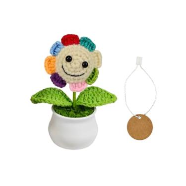 Imagem de Mini vasos de plantas e flores de crochê feitos à mão para apoio emocional | apreciação de professores e funcionários | formatura de aniversário | Decoração de mesa de escritório em casa