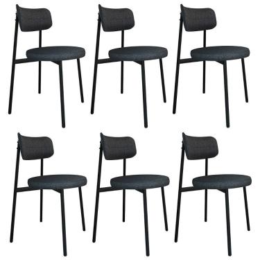 Imagem de Cadeira De Jantar Estofada Kit 6 Nyka M25 Linho Grafite - Mpozenato