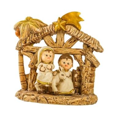 Imagem de IEUDNS Mini presépio de Natal, estátua da Sagrada Família, figura de mesa, conjunto de presépio em miniatura para festival de Natal em ambientes internos e, Ouro 10x10cm