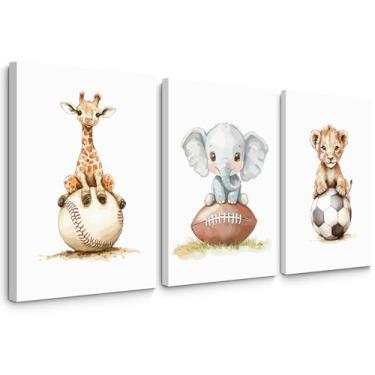 Imagem de Arte de parede de berçário esportivo, fotos em tela para quarto de bebê, meninos, safári, decoração de parede de animais, selva, berçário, pôster, pintura fofa, futebol, beisebol, arte, para quarto