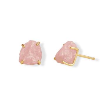 Imagem de Brinco Tarraxa Quartzo Rosa - Cristal Natural, Banho Ouro 18k
