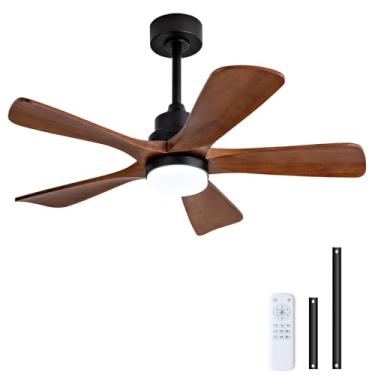 Imagem de Ventiladores de teto de 106 cm com luzes e controle remoto, ventilador de teto externo para pátios, ventilador de teto preto com luzes para quarto, motor CC silencioso, 5 lâminas de madeira maciça de
