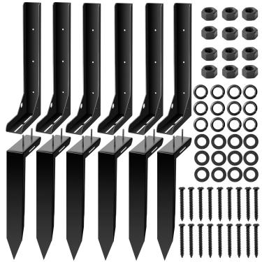 Imagem de Kit de reparo de poste de cerca, pacote com 6, 4 x 4/6 x 6, estacas de aterramento de aço resistente, faixa ajustável e ângulo para reparo de suporte de madeira quebrada e inclinado