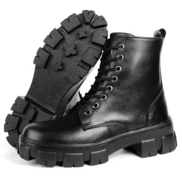 Imagem de Bota Coturno Feminina Salto Tratorado Militar Preto Conforto - RINALDI