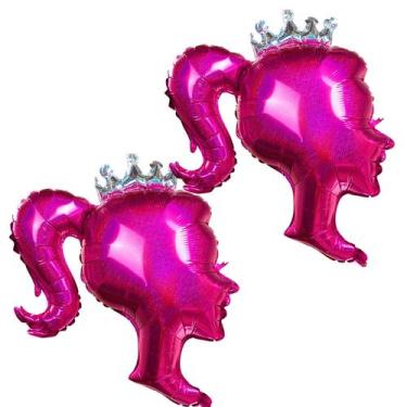 Imagem de Conjunto de balões ECEAE Hot Pink Princess Girl Head com coroa x2