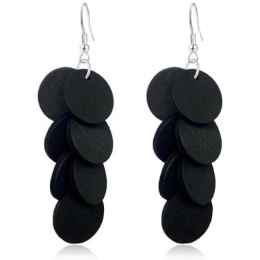 Imagem de WIKMAB Brincos de madeira boêmia, geometria, redonda, leves, pendentes, pendentes de madeira natural, círculo, franja, gancho, brincos, small item, Madeira, Sem pedra preciosa