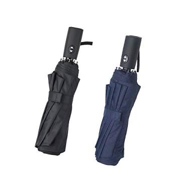 Imagem de Guarda-chuva de viagem compacto e dobrável UBUDDY 2 peças com 10 aros para abrir e fechar automaticamente guarda-chuva pequeno dobrável, Black+Blue