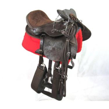 Imagem de Cela Australiana Marrom De Cabeça 100% Couro Arreada Top De Linha + Ac