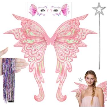 Imagem de Fairy Wings Adult Women - Fantasia de fada de asas de anjo de borboleta para mulheres, acessórios de fada, fantasias de Halloween, lembrancinha de festa, vestido rosa