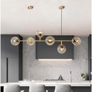 Imagem de Luz Pendente Moderna Sala De Jantar Lustre De Vidro Pendurado Luz De Teto Com 6 Luzes, Abajur De Vidro Fumê, Estrutura De Metal, Para Sala De Estar Quarto Cozinha Restaut Bars