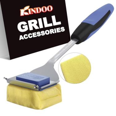 Imagem de Escova de limpeza de churrasqueira sem cerdas para uso ao ar livre, cabo estendido para grades de ferro fundido de aço inoxidável, cabeça de escova substituível para limpeza de churrasco, escova de