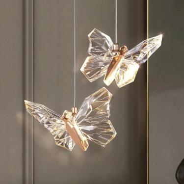 Imagem de 2 Pendente Moderno Luminaria Borboleta Libelula  Gold Bivolt 3000k - A