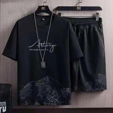 Imagem de Conjunto Esportivo Masculino De Seda Gelada, Casual, Com Estampa, Mole