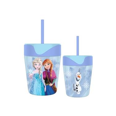 Imagem de Silver Buffalo Copo Frozen Elsa Anna Olaf 496 g à prova de derramamento com canudo