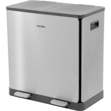 Imagem de Lixeira Retangular Dupla 30 Litros Inox Cinza Vonder