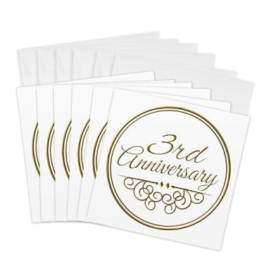 Imagem de 3dRose Presente de 3º aniversário - texto para celebrar aniversários de casamento três anos juntos - Cartões comemorativos, 15 x 15 cm, conjunto de 6 (gc_154445_1)