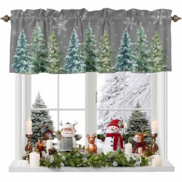 Imagem de Ruian Store Cortina de cozinha de inverno, sanefa para janelas, abstrata, verde, árvore de Natal, bolso para varão pequena, floco de neve, cinza, tratamento de janela curta para quarto, banheiro, sala