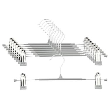 Imagem de Cabides para calças com clipes – Pacote com 8 cabides de saia resistentes, antiderrapantes ajustáveis que economizam espaço para calças, jeans, shorts | cinza | 30 cm