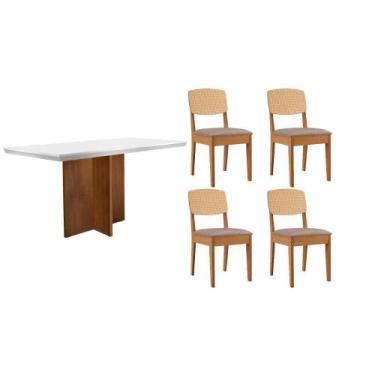 Imagem de Conjunto Sala de Jantar Berlim c/ Tampo Madeirado c/ Vidro Canto Curvo