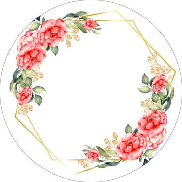 Imagem de Painel de Tecido Sublimado Redondo Flores Vermelhas e Aros Dourados Fu