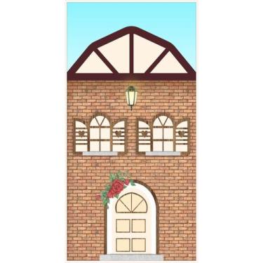 Imagem de Painel Sublimado Vertical Casa de Tijolos Janelas Lamparina - 100x200c