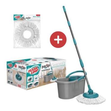 Imagem de Kit 1 Mop Fit Giratório Spin Extensível Flash Limp MOP5010 + 2 Refil E