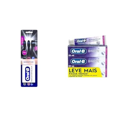 Imagem de Escova de Dente Oral-B Indicador Black Charcoal 3 Unidades + Creme Dental Clareador Oral-B 3D White Brilliant Fresh 70g - 3 Unidades