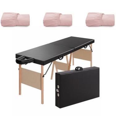 Imagem de Maca Dobrável Real 200kg Estética Massagem + 3 Lençol Lavável (Maca Preta - 3 Lençol Rosa)