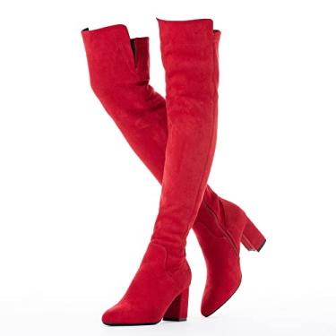 Imagem de Bota feminina Mtzyoa de cano alto com bico fino elástico sobre o joelho, Shiny Champagne, 6.5