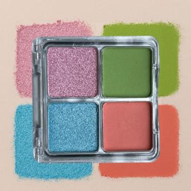 Imagem de Paleta de maquiagem de sombra de olhos verde fosco laranja brilhante rosa azul 4 cores, paleta de sombras altamente pigmentadas fosco brilhante à prova d'água para mulheres (rosa verde azul)