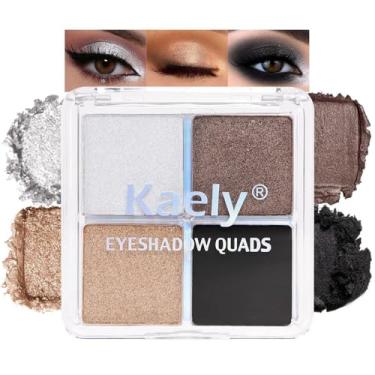 Imagem de HHLTOH 4 cores marrom escuro dourado prata preto sombra em pó paleta de maquiagem, paleta de sombras neutro fosco creme quads para mulheres altamente pigmentada à prova d'água, paleta de sombras de