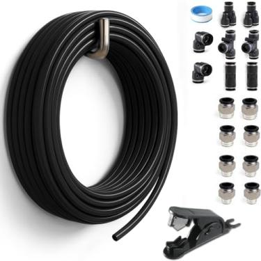 Imagem de Sctihwelire Kit de tubulação de ar PU 8 mm ou 5/40.6 cm OD x 5 mm ID - Mangueira flexível preta de 10 m com encaixes de pressão para conectar, cortador de tubo - Kit de linha de ar pneumático para