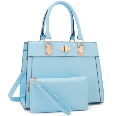 Imagem de Conjunto de bolsa feminina bolsa de ombro bolsa de ombro bolsa de trabalho bolsa transversal combinando carteira 2 peças, Azul, Large, 1166